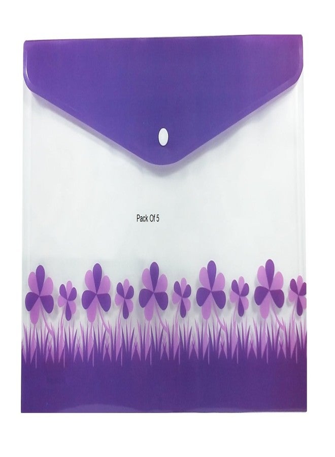 حافظة ملفات أزرار المستندات من شاينينج زون، مقاس A4 FS، حامل مستندات، حافظة شهادات، بلاستيك، حقيبة شفافة، تخزين أظرف (عبوة من 5 قطع، لون بنفسجي) - Image 1