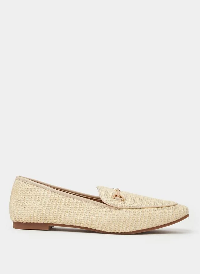 Styli Beige Raffia Woven Flat Loafers