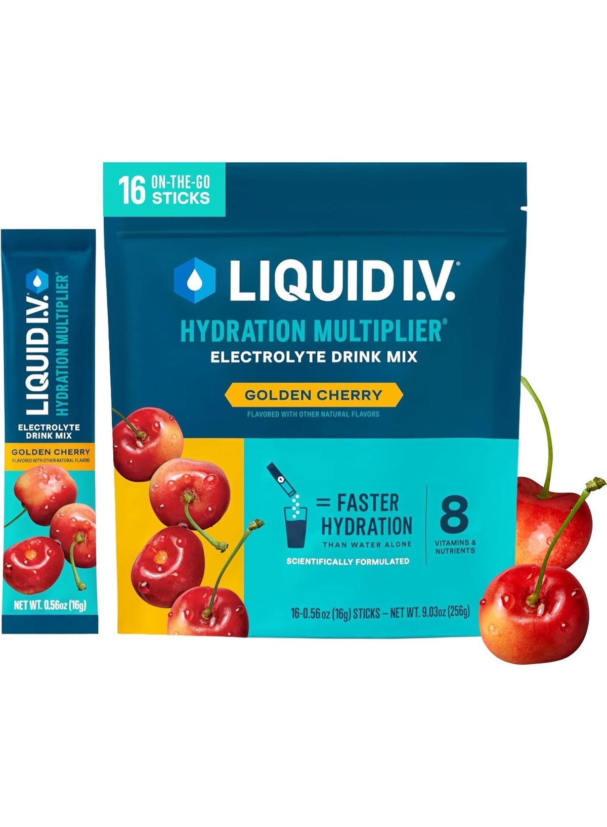 ® Hydration Multiplier® - Golden Cherry - Hydration Powder Packets | Electrolyte Powder Drink Mix | Convenient Single-Serving Sticks | Non-Gmo | 1 Pack (16 Servings)