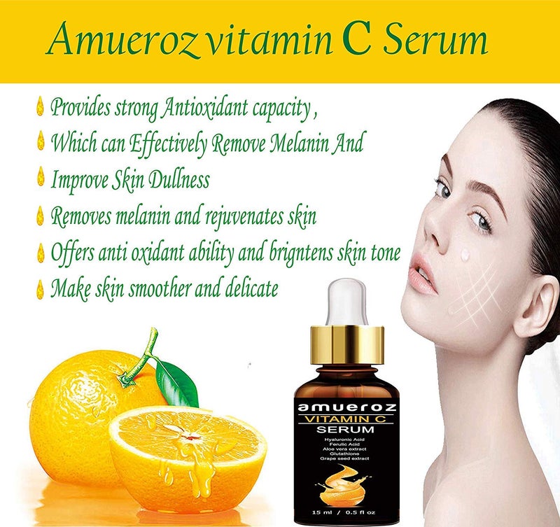 Amueroz Vitamin C Face Serum Skin Whitening Skin Lighting  Brightness Wrinkle Reducer Anti Aging  Anti Acne Face Pigmentation  Oily Skin  PACK OF TWO 15ml - Image 3