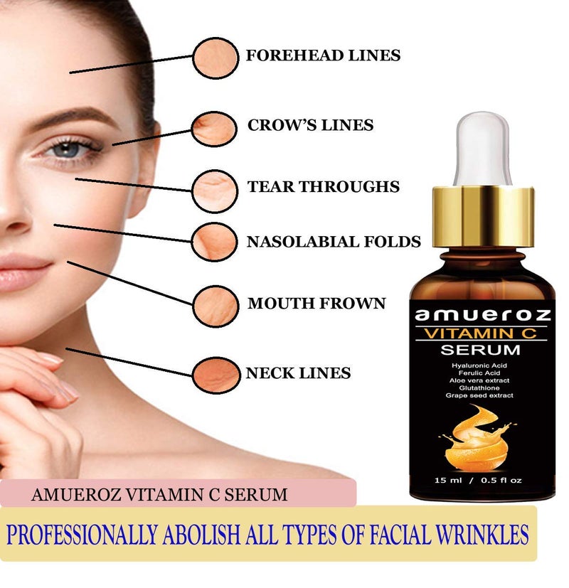 Amueroz Vitamin C Face Serum Skin Whitening Skin Lighting  Brightness Wrinkle Reducer Anti Aging  Anti Acne Face Pigmentation  Oily Skin  PACK OF TWO 15ml - Image 2