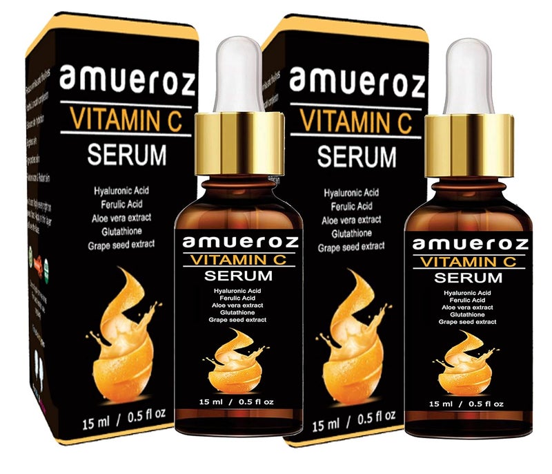 Amueroz Vitamin C Face Serum Skin Whitening Skin Lighting  Brightness Wrinkle Reducer Anti Aging  Anti Acne Face Pigmentation  Oily Skin  PACK OF TWO 15ml - Image 1