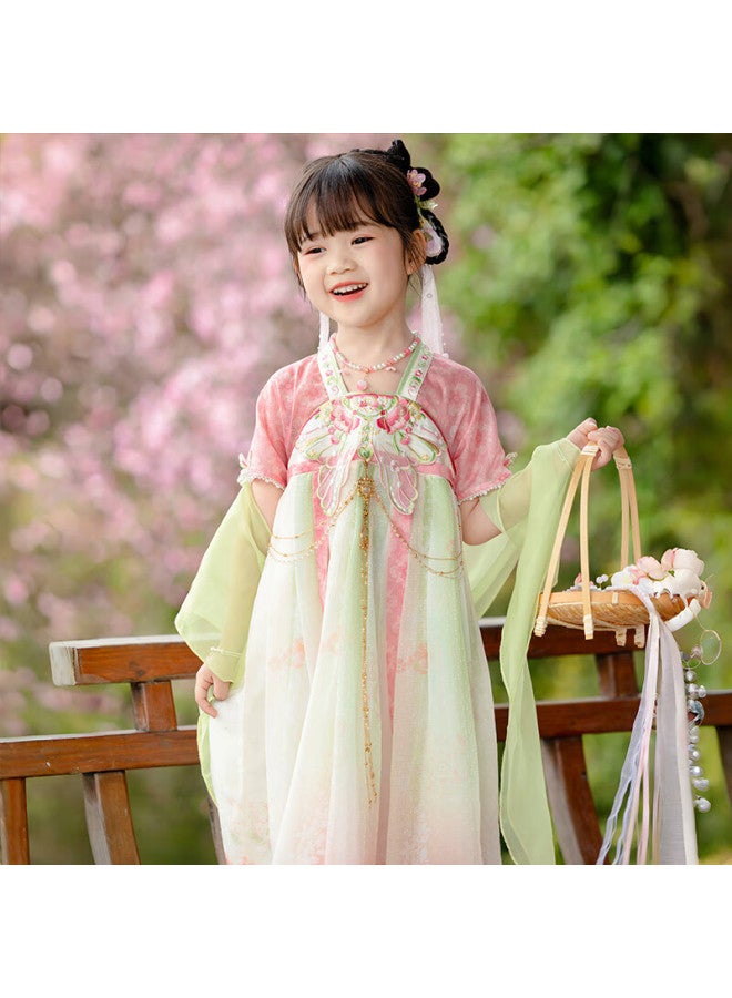 Cute Menghu Floral Hanfu Summer Short-sleeve Ruqun For Girls Pink 150 - Image 4