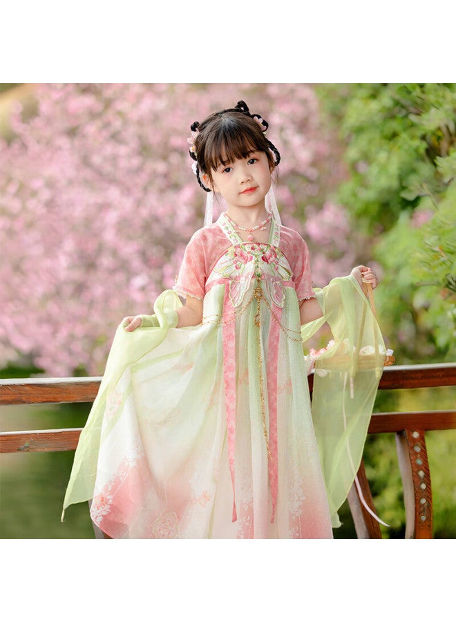 Cute Menghu Floral Hanfu Summer Short-sleeve Ruqun For Girls Pink 150 - Image 2