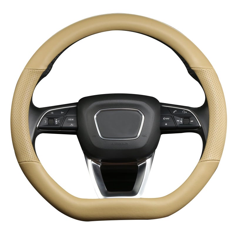 Cxtiy D Shaped Steering Wheel Cover Genuine Leather Flat Bottom Stearing Wheel Cover Luxury Car Accessories 14 1215 inch Beige