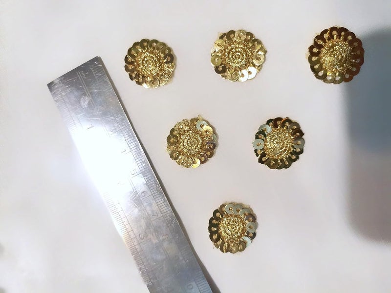 LACESNMORE Appliques Golden Sequin Embroidery Patch Decorative Flower Design Sticker for Dupatta butti Pack of 100 Golden - Image 1