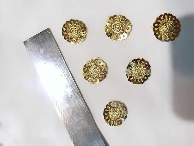 LACESNMORE Appliques Golden Sequin Embroidery Patch Decorative Flower Design Sticker for Dupatta butti Pack of 100 Golden - Image 3