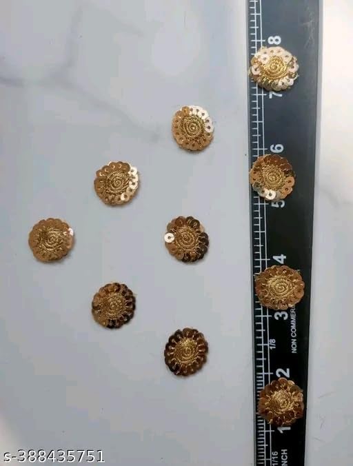 LACESNMORE Appliques Golden Sequin Embroidery Patch Decorative Flower Design Sticker for Dupatta butti Pack of 100 Golden - Image 4