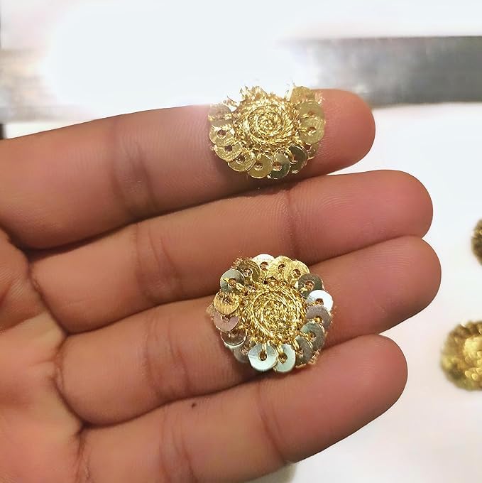 LACESNMORE Appliques Golden Sequin Embroidery Patch Decorative Flower Design Sticker for Dupatta butti Pack of 100 Golden - Image 5