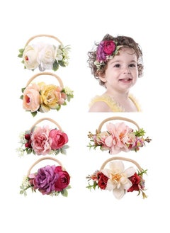 Cinaci Cinaci 6 Pack Delicate Rose Flower Nylon Headbands Floral Bows Headband Super Stretchy Hair Bands Fancy Headpieces Tiara Crown Accessories Bulk for Baby Girls Newborns Infants Toddlers Kids  - Image 1