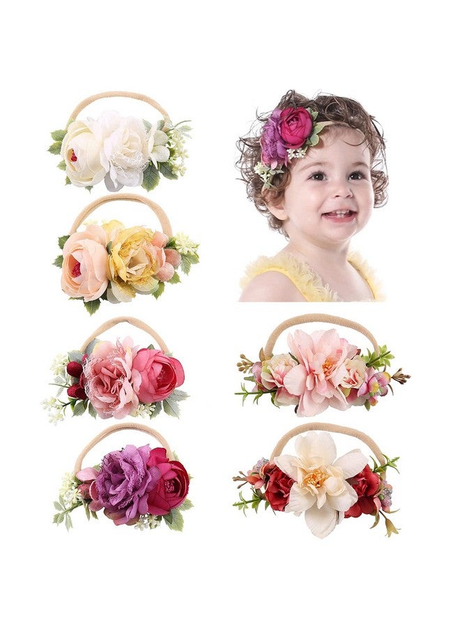 Cinaci 6 Pack Delicate Rose Flower Nylon Headbands Floral Bows Headband Super Stretchy Hair Bands Fancy Headpieces Tiara Crown Accessories Bulk for Baby Girls Newborns Infants Toddlers Kids - Image 1