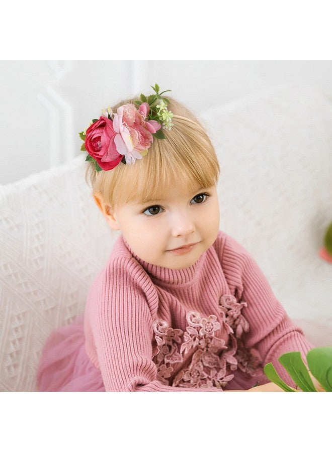 Cinaci 6 Pack Delicate Rose Flower Nylon Headbands Floral Bows Headband Super Stretchy Hair Bands Fancy Headpieces Tiara Crown Accessories Bulk for Baby Girls Newborns Infants Toddlers Kids - Image 5
