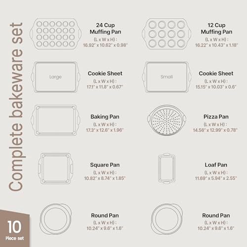 BAKKENMASTER Baking Set – 10 Piece Kitchen Oven Bakeware Set – Deluxe Non-Stick Blue Coating Inside and Outside – Carbon Steel – Red Silicone Handles – PFOA PFOS and PTFE Free by Bakken,Black - Image 2