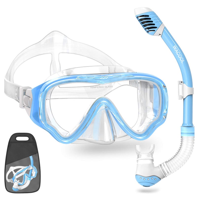 WACOOL Snorkeling Snorkel Diving Scuba Package Set Gear for Kids Youth Junior Anti-Fog Coated Glass with Silicon Mouth Piece Purge Valve and Anti-Splash (SkyBlue) - Image 1