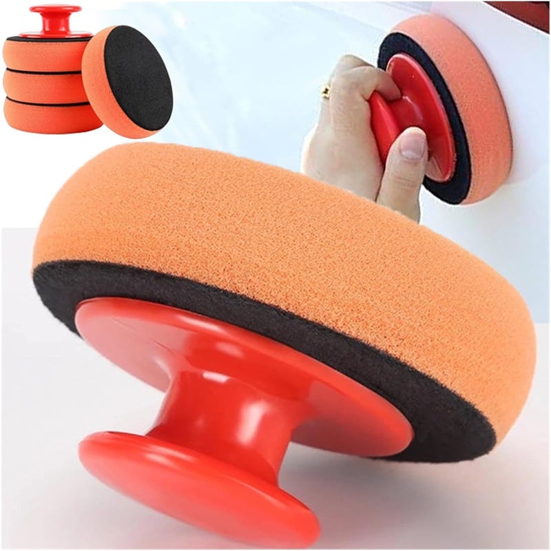 Car Wash Wax Polish Pad Polishing Sponge Cleaning Cloth Microfiber Applicator，Compatible for Auto Polisher Waxing(4pcs Spong 1pcs Hand) - Image 2