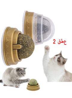 2 PCS Catnip Toy Ball, Self Adhesive Edible Catnip Toy Rotatable Natural Mint Leaf Rotating Interactive Toy For Cat Teeth Cleaning Indoor Cat Chew
