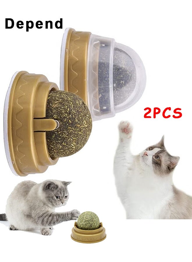 Depend 2 PCS Catnip Toy Ball, Self Adhesive Edible Catnip Toy Rotatable Natural Mint Leaf Rotating Interactive Toy For Cat Teeth Cleaning Indoor Cat Chew - Image 1