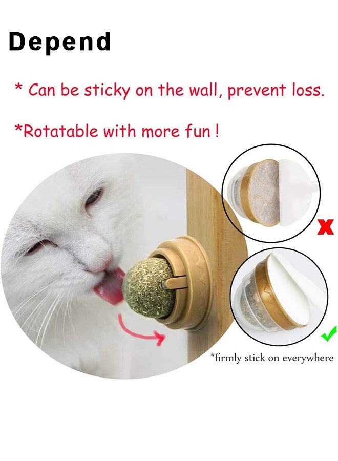 Depend 2 PCS Catnip Toy Ball, Self Adhesive Edible Catnip Toy Rotatable Natural Mint Leaf Rotating Interactive Toy For Cat Teeth Cleaning Indoor Cat Chew - Image 2