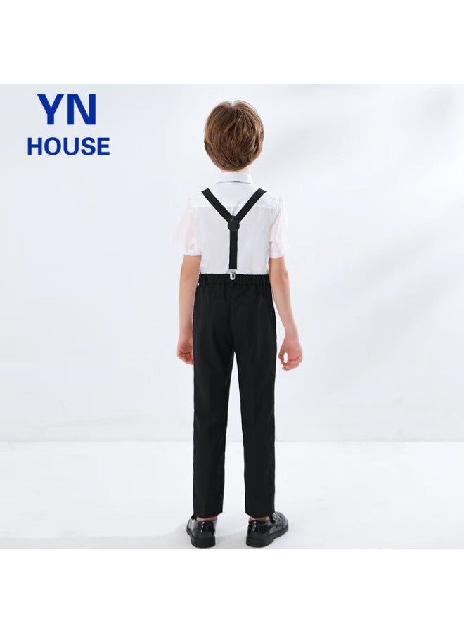 Yinuofang Children's June 1st Performance Costume, Boys' School Uniform, Class Uniform, Formal Wear, Suspender Pants Set, Short-sleeve Long Pants, Size 140 - Image 5