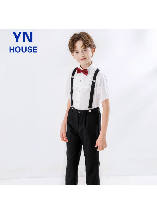 Yinuofang Children's June 1st Performance Costume, Boys' School Uniform, Class Uniform, Formal Wear, Suspender Pants Set, Short-sleeve Long Pants, Size 140 - Image 1