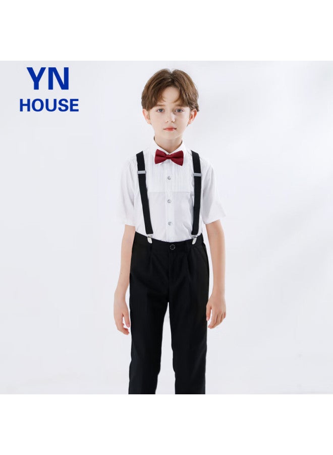 Yinuofang Children's June 1st Performance Costume, Boys' School Uniform, Class Uniform, Formal Wear, Suspender Pants Set, Short-sleeve Long Pants, Size 140 - Image 4
