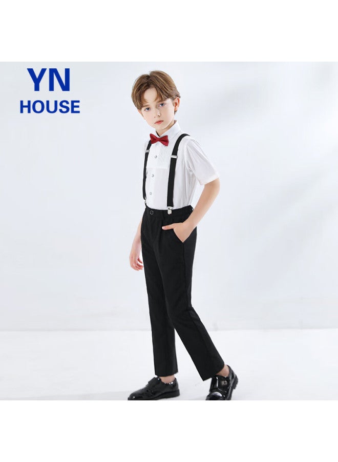 Yinuofang Children's June 1st Performance Costume, Boys' School Uniform, Class Uniform, Formal Wear, Suspender Pants Set, Short-sleeve Long Pants, Size 140 - Image 2