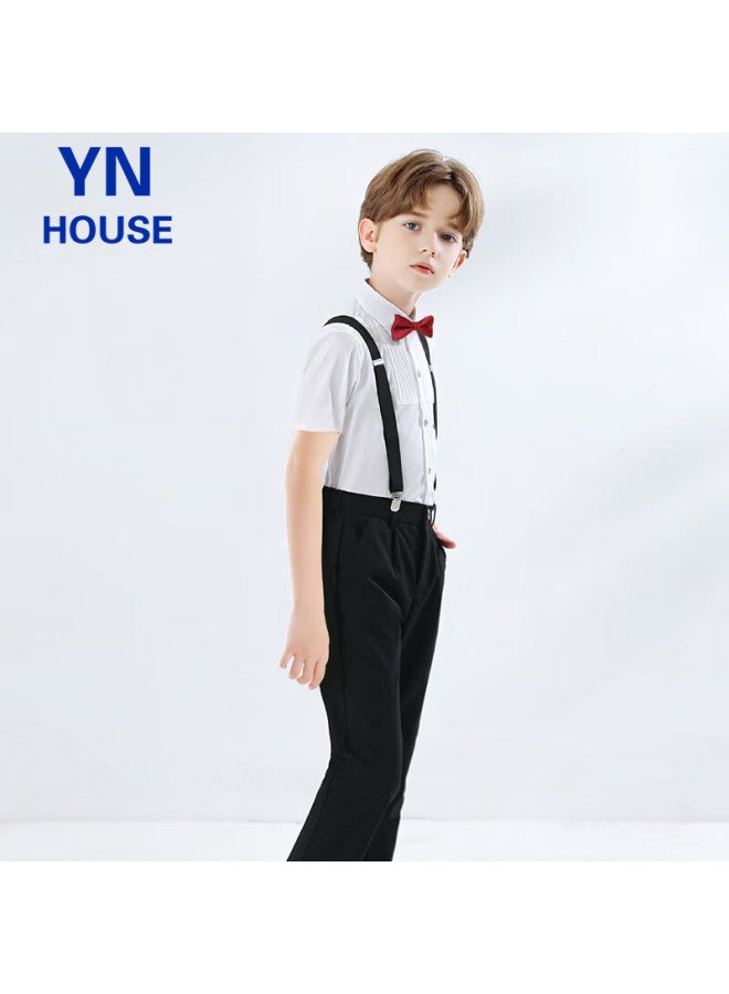 Yinuofang Children's June 1st Performance Costume, Boys' School Uniform, Class Uniform, Formal Wear, Suspender Pants Set, Short-sleeve Long Pants, Size 140 - Image 3