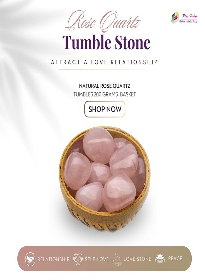 Plus Value Natural Rose Quartz Tumbled Stone Pebbles Heart Chakra Healing, Reiki Crystal Therapy, Vastu, Love, Relationship, Marriage Items Showpiece Home Decor Bedroom Couples (200 Grams, Brazil) - Image 3