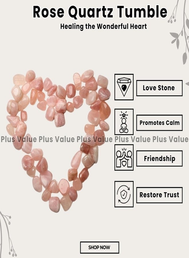 Plus Value Natural Rose Quartz Tumbled Stone Pebbles Heart Chakra Healing, Reiki Crystal Therapy, Vastu, Love, Relationship, Marriage Items Showpiece Home Decor Bedroom Couples (200 Grams, Brazil) - Image 2