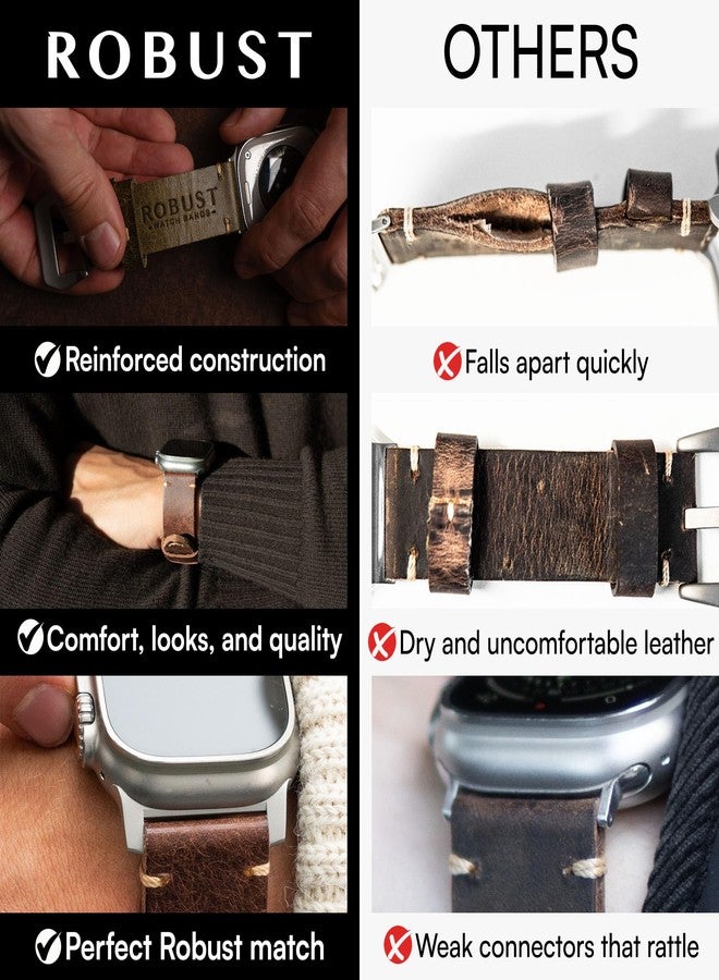 ROBUST Geniune Leather Watch Band for Men - Leather Replacement Strap - Brown, Titanium Hardware (Brown - Natural Titanium, 49mm) - Image 5