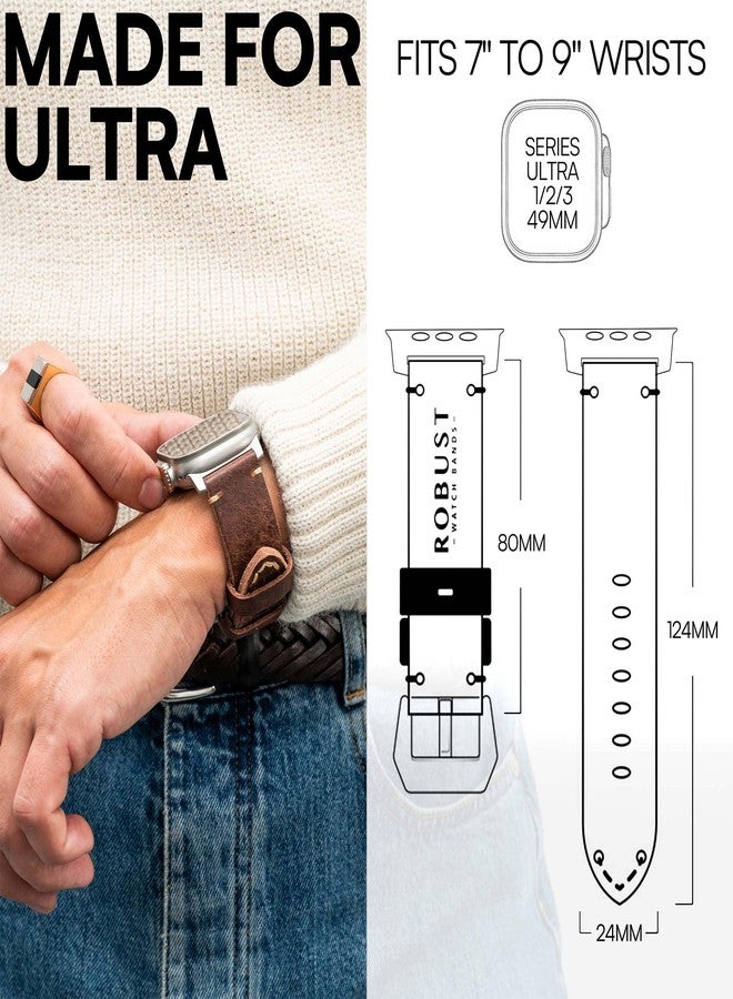 ROBUST Geniune Leather Watch Band for Men - Leather Replacement Strap - Brown, Titanium Hardware (Brown - Natural Titanium, 49mm) - Image 4