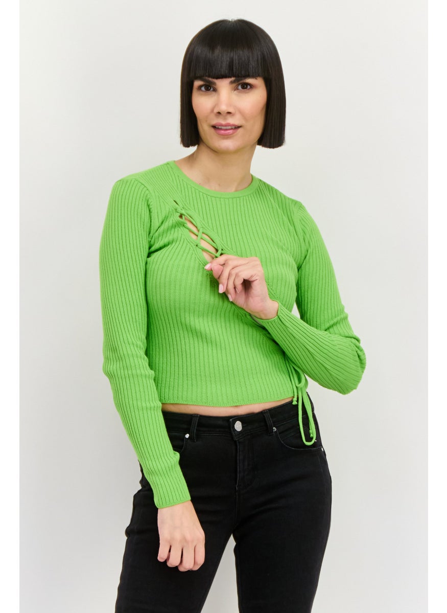 Women Crew Neck Long Sleeve Cut Out Detail Top, Green - pzsku/Z2D3F19305D46DE3D182AZ/45/_/1737642492/31bdba06-89c2-4b8f-b133-41333302d612