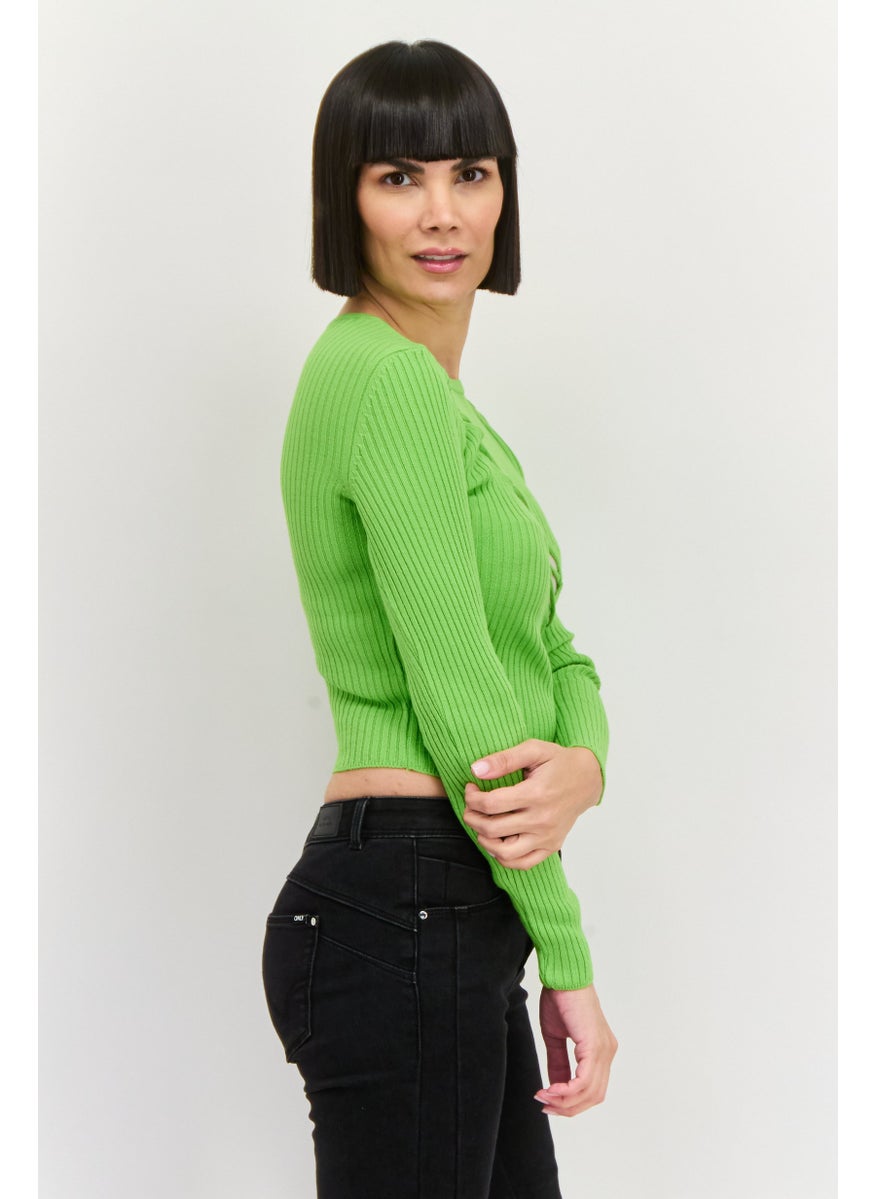 Women Crew Neck Long Sleeve Cut Out Detail Top, Green - pzsku/Z2D3F19305D46DE3D182AZ/45/_/1737642494/1cef7a61-a847-4deb-b644-a44301128875