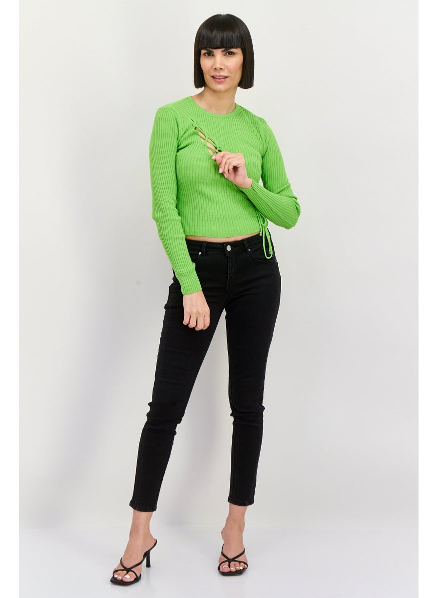 Women Crew Neck Long Sleeve Cut Out Detail Top, Green - pzsku/Z2D3F19305D46DE3D182AZ/45/_/1737642495/526fb30f-f1a0-4692-b38c-cf11a5eb39d2