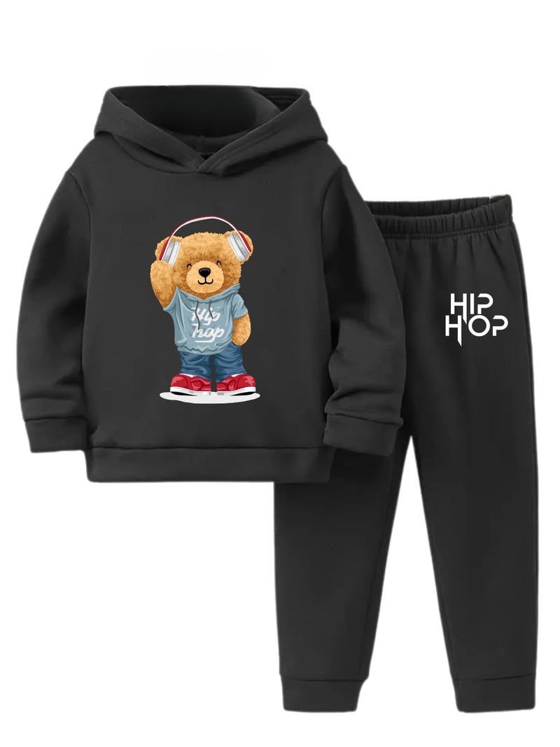 URBAN OX Trendy Printed Hoodie T-Shirt & Jogging Suit Track Pant Clothing Set For Boys | Stylish Co-Ord Set | Comfortable Kids Cord Set | Casual Wear For Kids Baby & Boys (Black, 2-3 YR) - Image 1