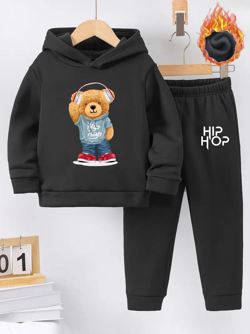 URBAN OX Trendy Printed Hoodie T-Shirt & Jogging Suit Track Pant Clothing Set For Boys | Stylish Co-Ord Set | Comfortable Kids Cord Set | Casual Wear For Kids Baby & Boys (Black, 2-3 YR) - Image 2