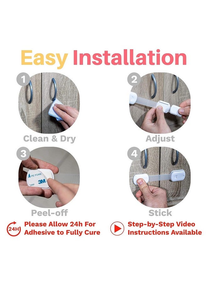 Inaya 12-Pack Child Proof Locks for Cabinet Doors, Drawers, Fridge, Toilet Seat, Dishwasher, Trash Can, Cupboard - 3M Adhesive - No Drilling - Baby Proofing Cabinet Locks - Image 4