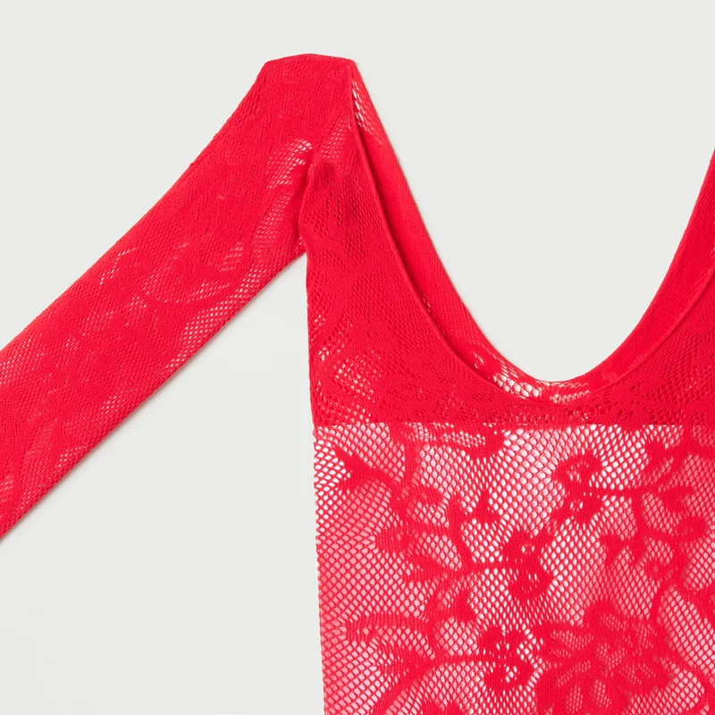 Splash FAV Floral Lace Bodysuit with Scoop Neck and Stockings