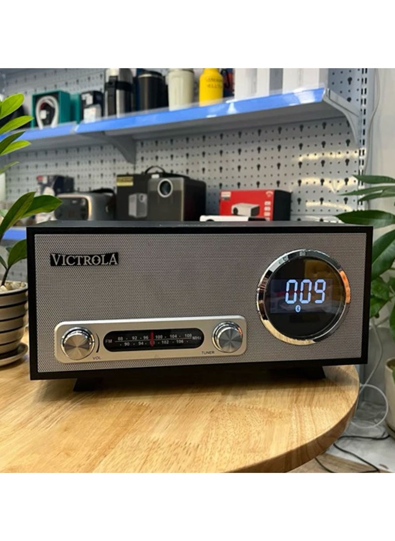 Classic Wooden Radio with Bluetooth Speaker and Digital Clock – Retro Design, High-Quality Sound, Multifunction Audio Device for Home & Office (Black Color)