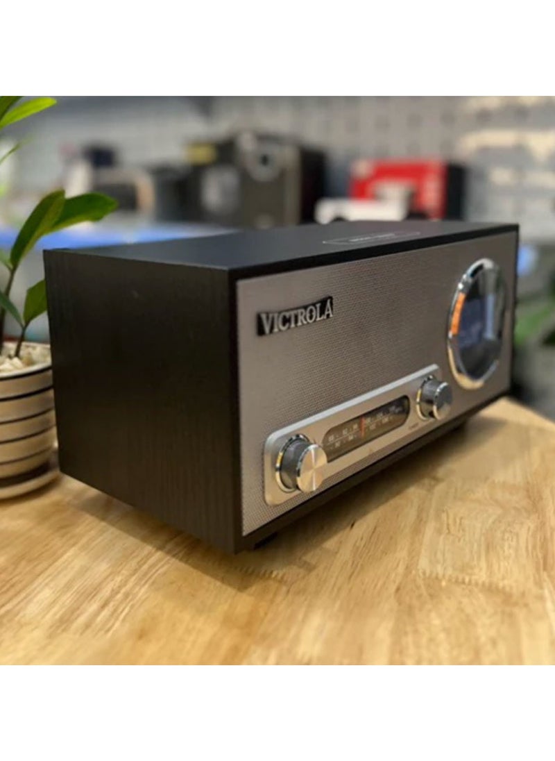Classic Wooden Radio with Bluetooth Speaker and Digital Clock – Retro Design, High-Quality Sound, Multifunction Audio Device for Home & Office (Black Color)