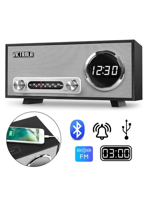 Classic Wooden Radio with Bluetooth Speaker and Digital Clock – Retro Design, High-Quality Sound, Multifunction Audio Device for Home & Office (Black Color)