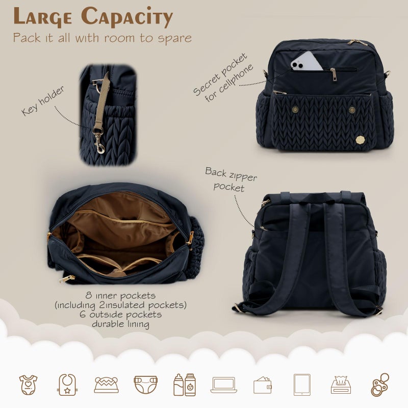 SEWBOO Diaper Bag BackPack Large Capacity Travel Mommy Bag Waterproof and Stylish with Changing Pad Baby Bag for Women and Girls - Image 2