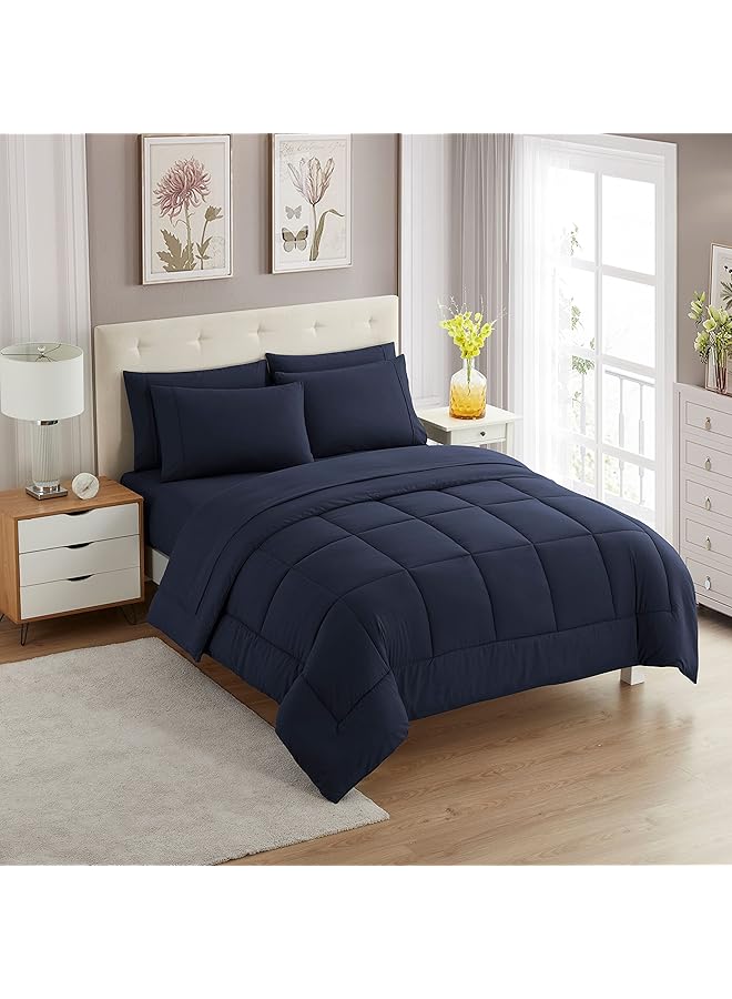 Sweet Home Collection 5 Piece Comforter Set Bag Solid Color All Season Soft Down Alternative Blanket And Luxurious Microfiber Bed Sheets Navy Twin  - Image 1