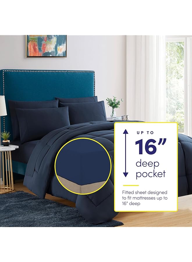 Sweet Home Collection 5 Piece Comforter Set Bag Solid Color All Season Soft Down Alternative Blanket And Luxurious Microfiber Bed Sheets Navy Twin  - Image 2
