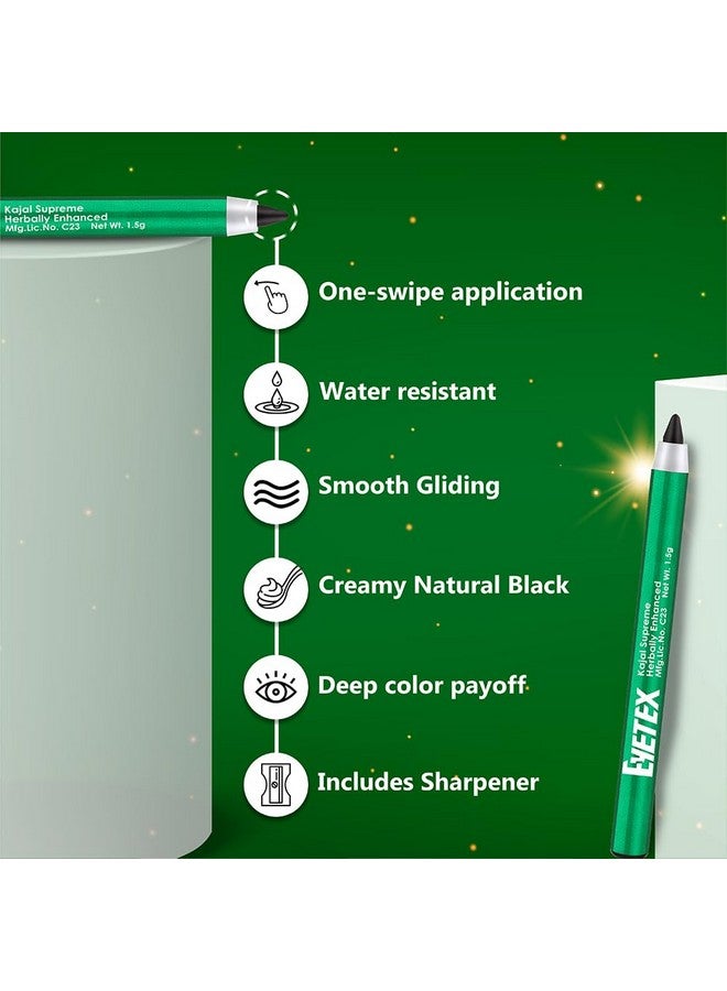 Eyetex Kajal Supreme Herbally Enhanced, 1.5g, Pack of 6, Whole Sale Pack, Deep Black Matte Finish, Smudge-Proof, Water-Resistant, Vegan, Extracts of Aloe & Carnauba, 6-hr stay, Built-In Sharpener. - Image 5