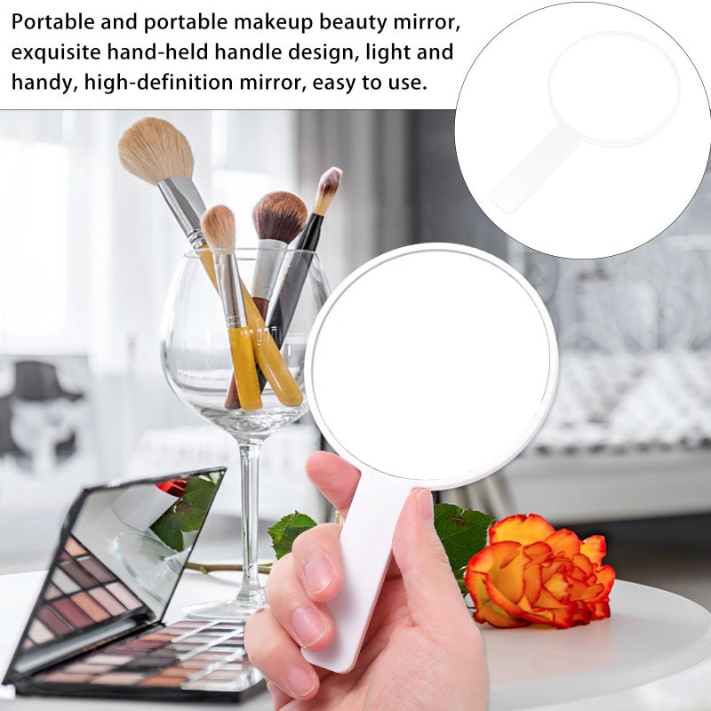 Portable Handheld Round Makeup Mirror with Handle for Travel Home White - Image 5
