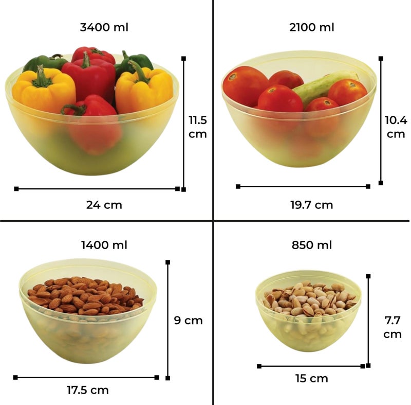 Moltres - Elite Bowl 4 Pcs Set - Durable Plastic - Modern & Stylish - Easy to Clean - Perfect for Serving soups, Salads, Cereals, Snacks, or for Meal prepping and Mixing (Pack of 4) (Yellow) - Image 2