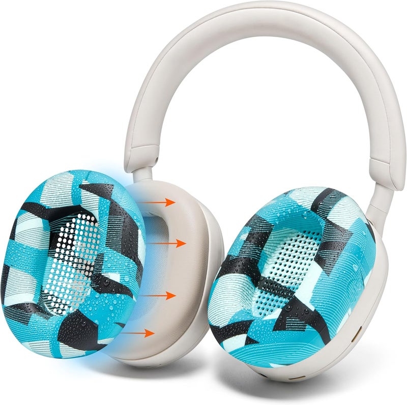 WC SweatZ XM5 - أغطية أذن واقية حاصلة على براءة اختراع لسماعات Sony WH1000XM5 من WC | متوافقة فقط مع سماعات Sony XM5 فوق الأذن | مقاومة للعرق وقابلة للغسل بسهولة | لون المنشور السماوي - Image 1