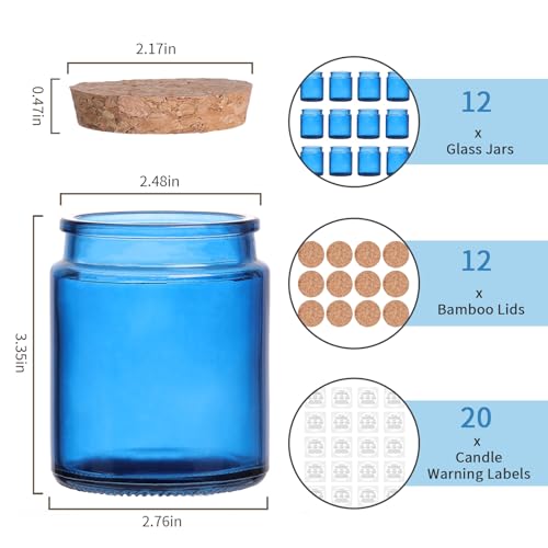 Lanttu 12 Pack Blue Candle Jars for Making Candles, 7.5oz Glass Jars with Wooden Lids and Labels, Candle Making Supplies Candle Containers for Home DIY, Gifts, Table Decor - Image 3