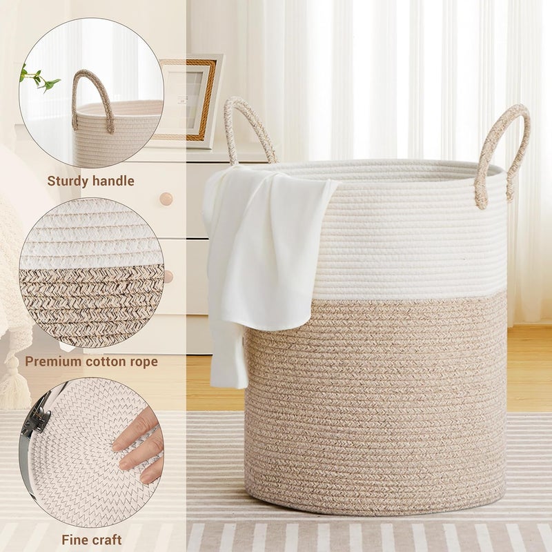 SunNewt Tall Laundry Basket with Handles, 88L Portable Dirty Clothes Hamper, Boho Cotton Rope Storage Bin for Blankets Kids Toys Gifts, Large Organizer for Baby Nursery Bedroom Bathroom, Brown - Image 2